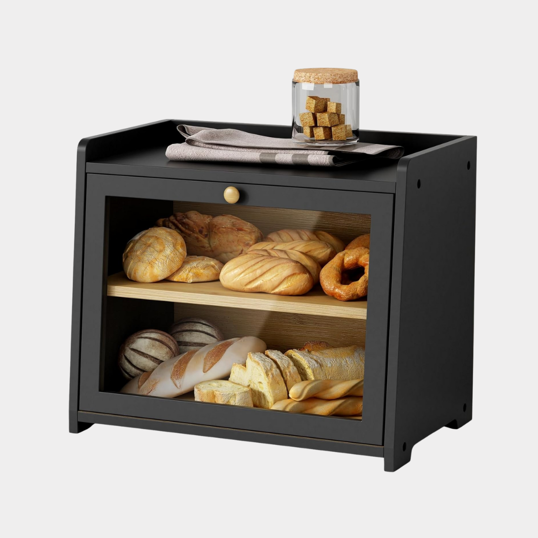 Black Bread Box for Kitchen Countertop - Image 2